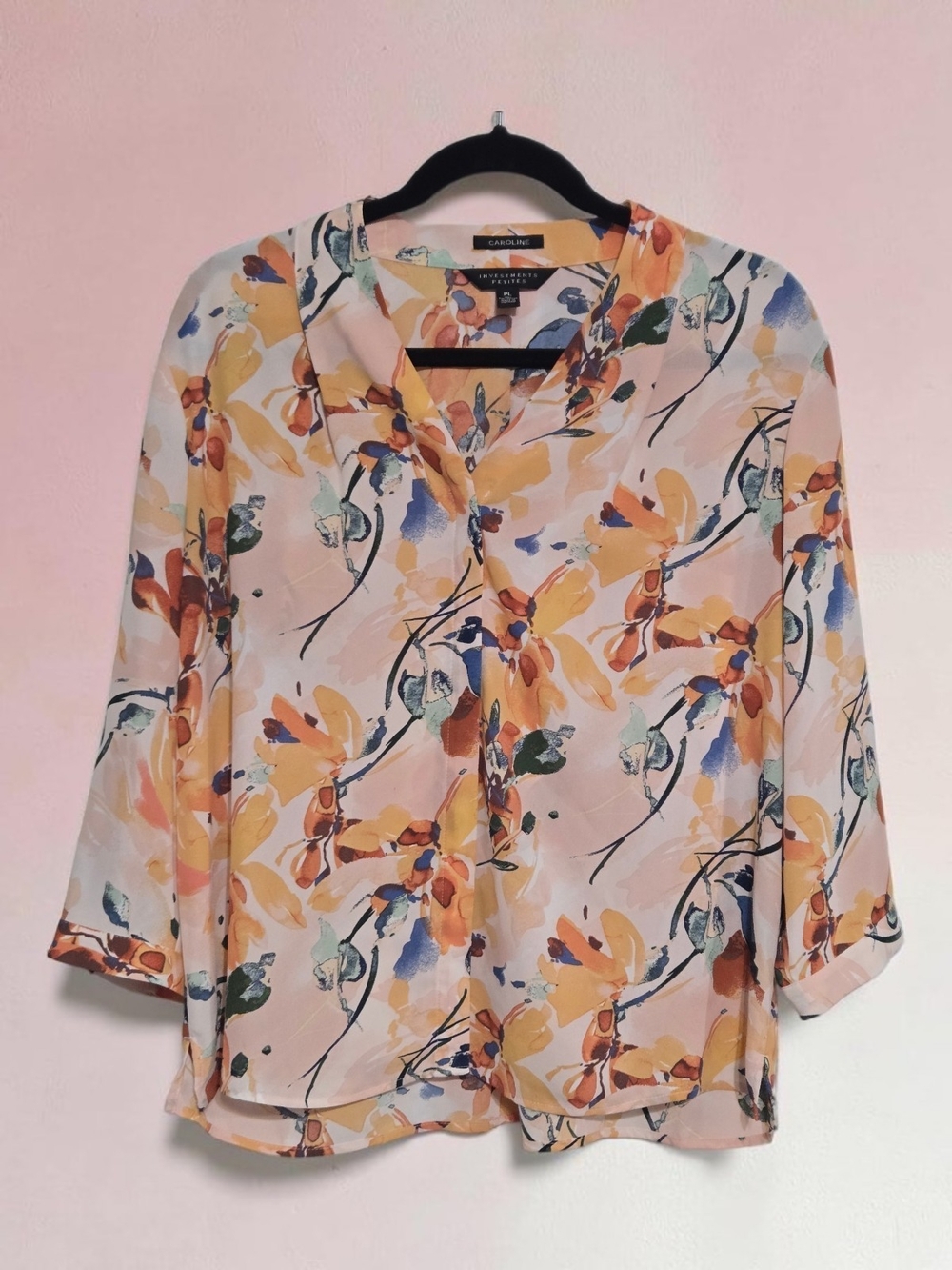 Investments Peach and Yellow Floral Button-Front Blouse
